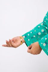 Plum Digital Lawn Teal Colour printed White Red Flowers On 2 Pc stitched suit for Girls