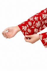 Plum Khaddar Rust colour printed Off White Flowers with Off White buttons on 2pc stitched suit for Girls.