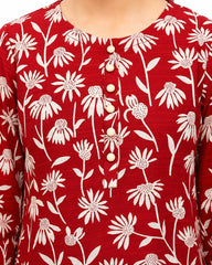 Plum Khaddar Rust colour printed Off White Flowers with Off White buttons on 2pc stitched suit for Girls.