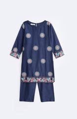 Aleena Premium Quality Cotton Zinc Blue Embroidered 2 pc suit For Girls.