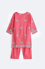 Aleena Premium Quality Cotton Pink Punch Embroidered 2 pc suit For Girls.