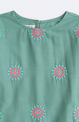 Aleena Premium Quality Cotton Turquoise Green Embroidered 2 pc suit For Girls.