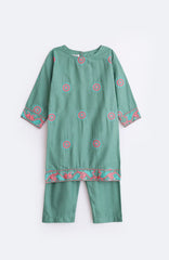 Aleena Premium Quality Cotton Turquoise Green Embroidered 2 pc suit For Girls.