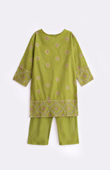 Aleena Premium Cotton Olive Green Embroidered 2 pc suit For Girls