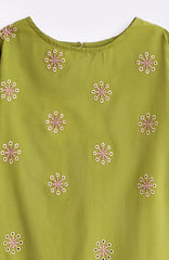 Aleena Premium Cotton Olive Green Embroidered 2 pc suit For Girls