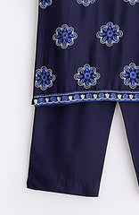 Aleena Premium Cotton Navy Blue Embroidered 2 pc suit For Girls.