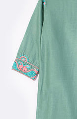 Aleena Premium Cotton Turquoise Green Embroidery On Borders 2 Pc suit For Girls.