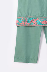 Aleena Premium Cotton Turquoise Green Embroidery On Borders 2 Pc suit For Girls.