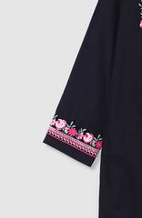 Plum Premium Khaddar Black Colour Embroidered Pink 2 pc suit For Girls.