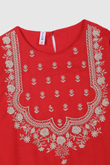 Plum Premium Quality Khaddar Red Embroidered 2 pc suit For Girls.