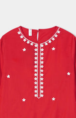 Plum Premium Cotton Lawn Red Colour Embroidered White 2 pc suit For Girls.