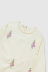 Plum Premium 100% Pure Cotton Lawn Off White Embroidered 2 pc suit For Girls.