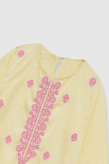 Plum Premium 100% Pure Cotton Lawn Yellow Embroidered 2 pc suit For Girls.