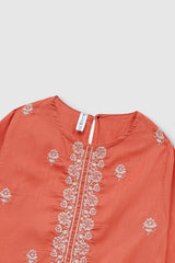 Plum Premium 100% Pure Cotton Lawn Coral Embroidered 2 pc suit For Girls.