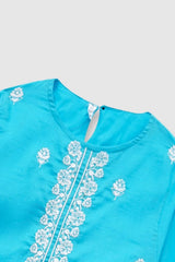 Plum Premium 100% Pure Cotton Lawn Sky Blue Embroidered 2 pc suit For Girls.