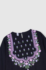 Plum Premium Khaddar Black Colour Embroidered Purple 2 pc suit For Girls.