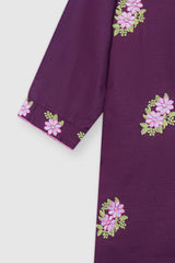 Plum Premium Khaddar Dark Purple Colour Embroidered Flowers On 2 pc suit For Girls.