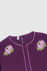 Plum Premium Khaddar Dark Purple Colour Embroidered Flowers On 2 pc suit For Girls.