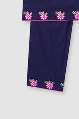 Plum Premium Khaddar Navy Blue Colour Embroidered Flowers On 2 pc suit For Girls.