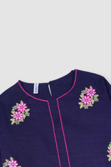 Plum Premium Khaddar Navy Blue Colour Embroidered Flowers On 2 pc suit For Girls.