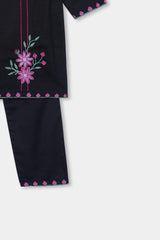 Plum Premium Khaddar Black Colour Embroidered Pink Purple 2 pc suit For Girls.