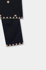 Plum Premium Khaddar Black Colour Embroidered  Yellow Light Pink 2 pc suit For Girls.