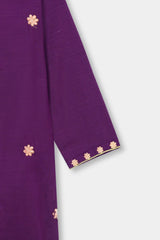 Plum Premium Khaddar Dark Purple Colour Embroidered Pink Green 2 pc suit For Girls.