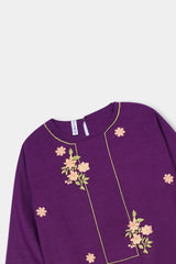 Plum Premium Khaddar Dark Purple Colour Embroidered Pink Green 2 pc suit For Girls.