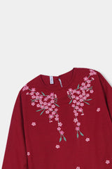 Plum Premium Khaddar Mulberry Colour Embroidered Pink Green 2 pc suit For Girls.