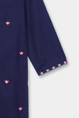 Plum Premium Khaddar Navy Blue Colour Embroidered Pink Green 2 pc suit For Girls.