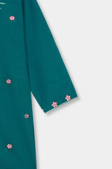 Plum Premium Khaddar Teal Colour Embroidered Pink Green 2 pc suit For Girls.