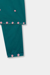 Plum Premium Khaddar Teal Colour Embroidered Pink Green 2 pc suit For Girls.