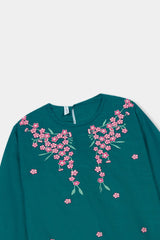 Plum Premium Khaddar Teal Colour Embroidered Pink Green 2 pc suit For Girls.