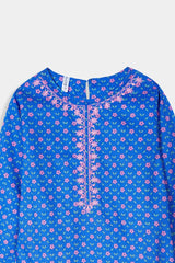 Plum 100 % Cotton Lawn Blue Pink Print Embroidered Pink 2 pc suit For Girls.