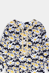 Plum 100 % Cotton Black White Yellow Print Embroidered Yellow 2 pc suit For Girls.