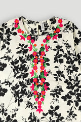 Plum 100% Fine Cotton Print Lawn White Colour Black Flowers Embroidered Pink 2 pc suit For Girls.