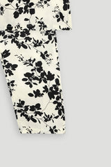 Plum 100% Fine Cotton Print Lawn White Colour Black Flowers Embroidered Pink 2 pc suit For Girls.
