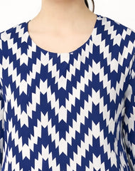 Plum Digital Lawn Dark Blue Off White Patterns On 2 Pc Stitched Suit for Girl's.