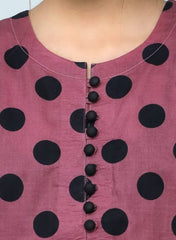 Plum Digital Lawn Berry Pink Colour Printed Black Dots With Fabric Loops & Buttons On 2 Pc stitched suit for Girls.