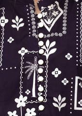 Plum Digital Lawn Dark Purple Colour Printed Off White Patterns With Fabric Loops & Buttons On 2 Pc stitched suit for Girls.