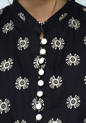 Plum Digital Lawn  Black Colour Printed Off White Patterns with fabric Loops & Buttons On 2 Pc stitched suit for Girls.