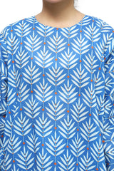 Plum Digital Lawn Blue Colour Printed White Orange Flowers On 2 Pc stitched suit for Girls.