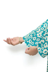 Plum Digital Lawn Sea Green Colour Printed White Flowers On 2 Pc stitched suit for Girls.