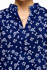 Plum Digital Lawn Navy Blue Colour Printed Off White Flowers On 2 Pc stitched suit for Girls.