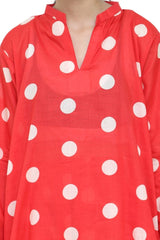 Plum Digital Lawn Reddish Orange Colour printed Off White Dots On 2 Pc stitched suit for Girls