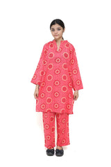 Plum Digital Lawn Pink Colour printed Yellow & Dark Pink Dots On 2 Pc stitched suit for Girls