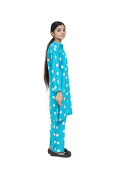 Plum Digital Lawn Sea Green Colour printed Off White Dots On 2 Pc stitched suit for Girls