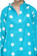 Plum Digital Lawn Sea Green Colour printed Off White Dots On 2 Pc stitched suit for Girls
