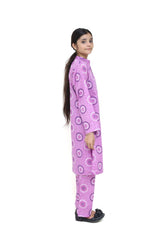 Plum Digital Lawn Purple Colour Printed White & Dark Purple Patterns On 2 Pc stitched suit for Girls.