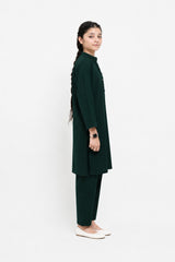 Plum Digital Lawn Dark Green Colour with Beige buttons On 2 Pc stitched suit for Girls
